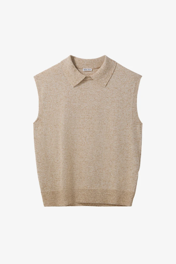 LINEN BLEND POLO KNIT VEST_商品画像