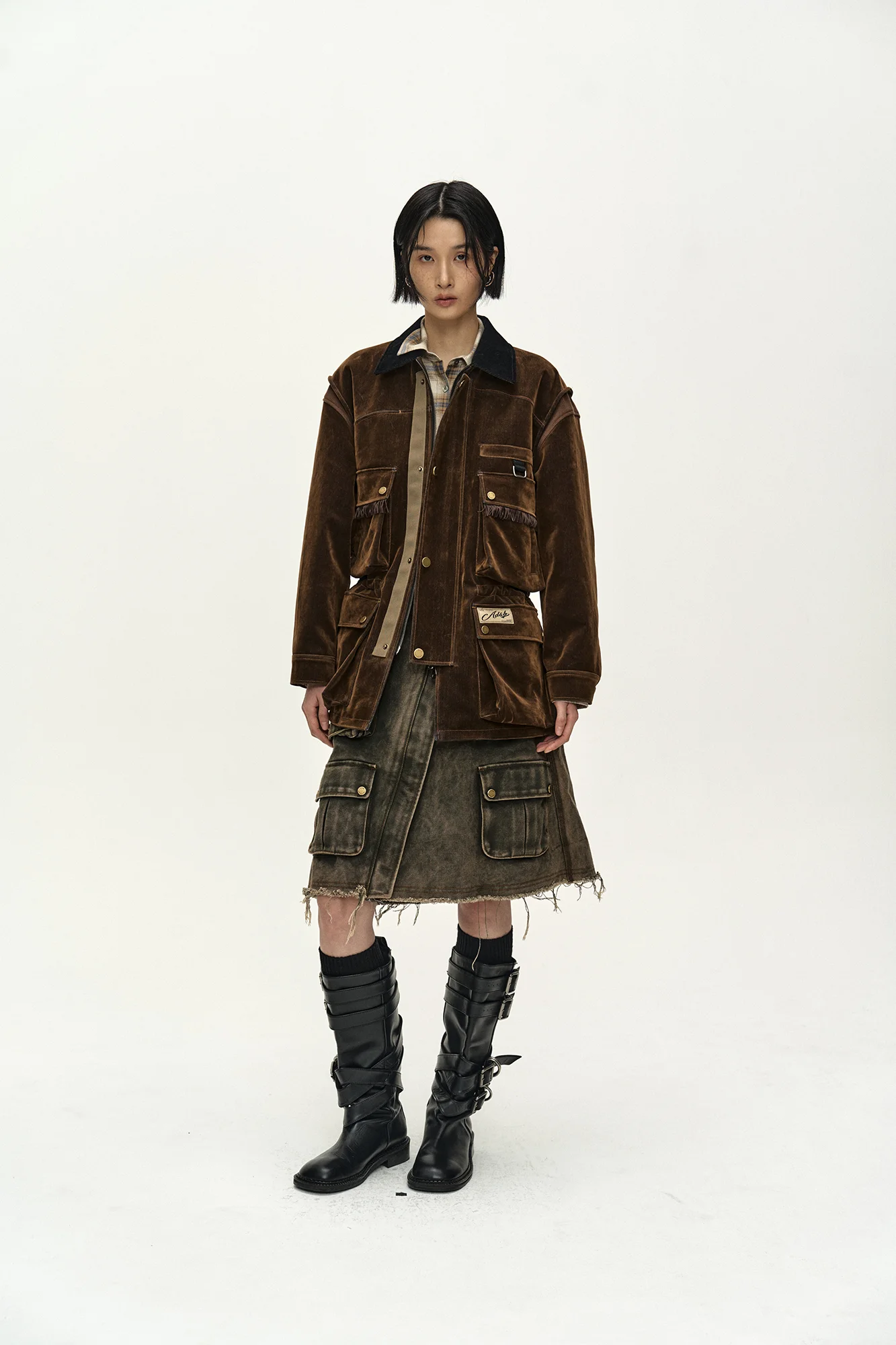 ANDERSSON BELL MULTI-POCKET VELVET SAFARI JACKET BROWN