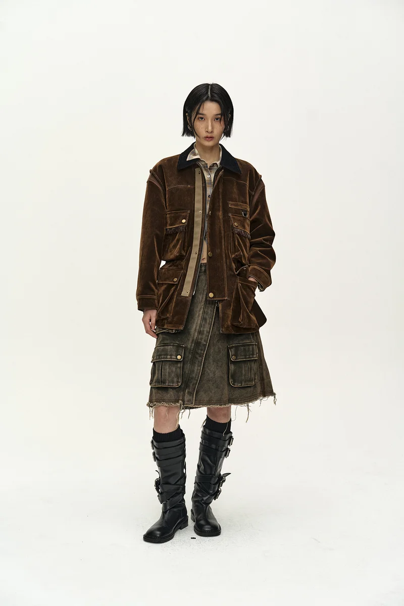 MULTI-POCKET VELVET SAFARI JACKET 2