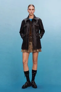 FUR COLLAR FIELD LEATHER JACKET thumb 1