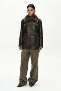 FUR COLLAR FIELD LEATHER JACKET thumb 3