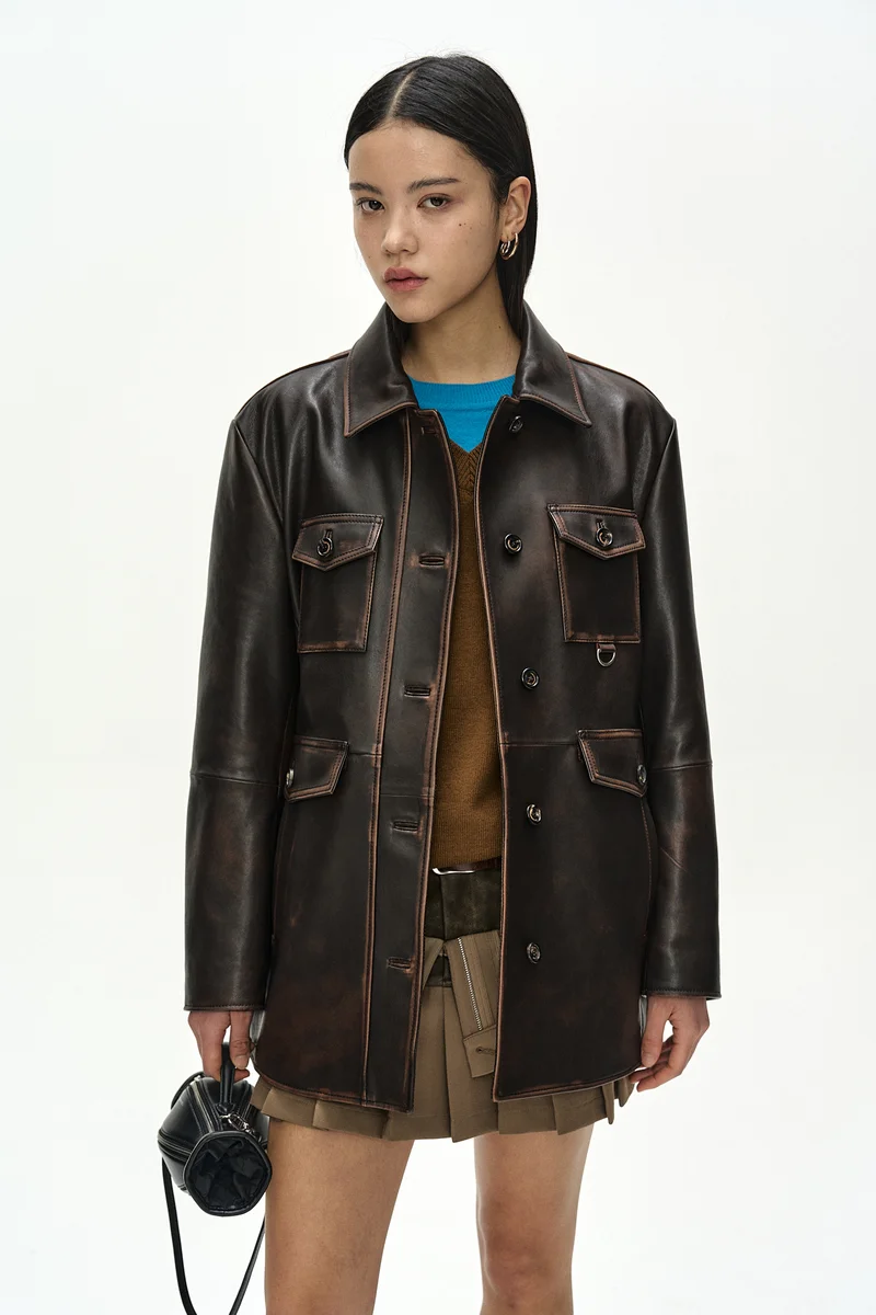 FUR COLLAR FIELD LEATHER JACKET 5