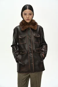 FUR COLLAR FIELD LEATHER JACKET thumb 6