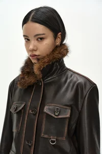 FUR COLLAR FIELD LEATHER JACKET thumb 7