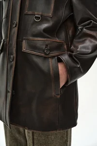 FUR COLLAR FIELD LEATHER JACKET thumb 8
