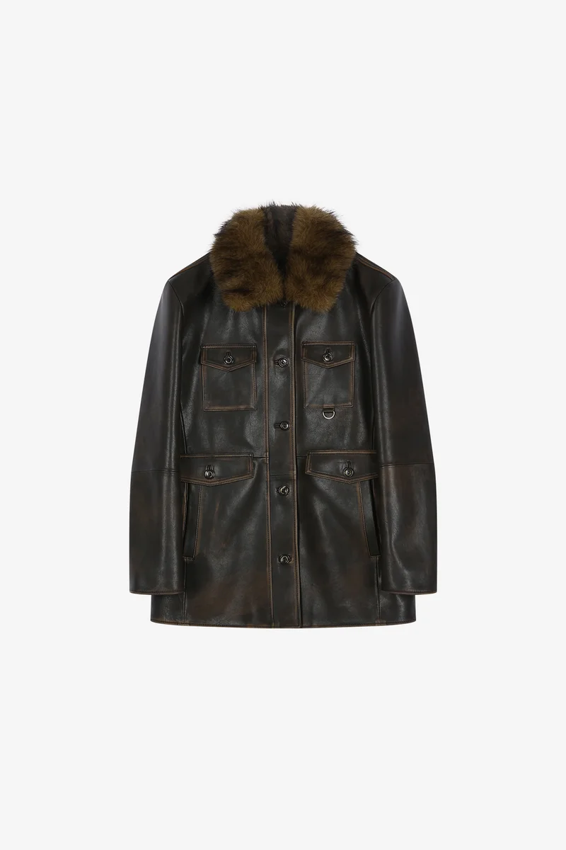 FUR COLLAR FIELD LEATHER JACKET 10