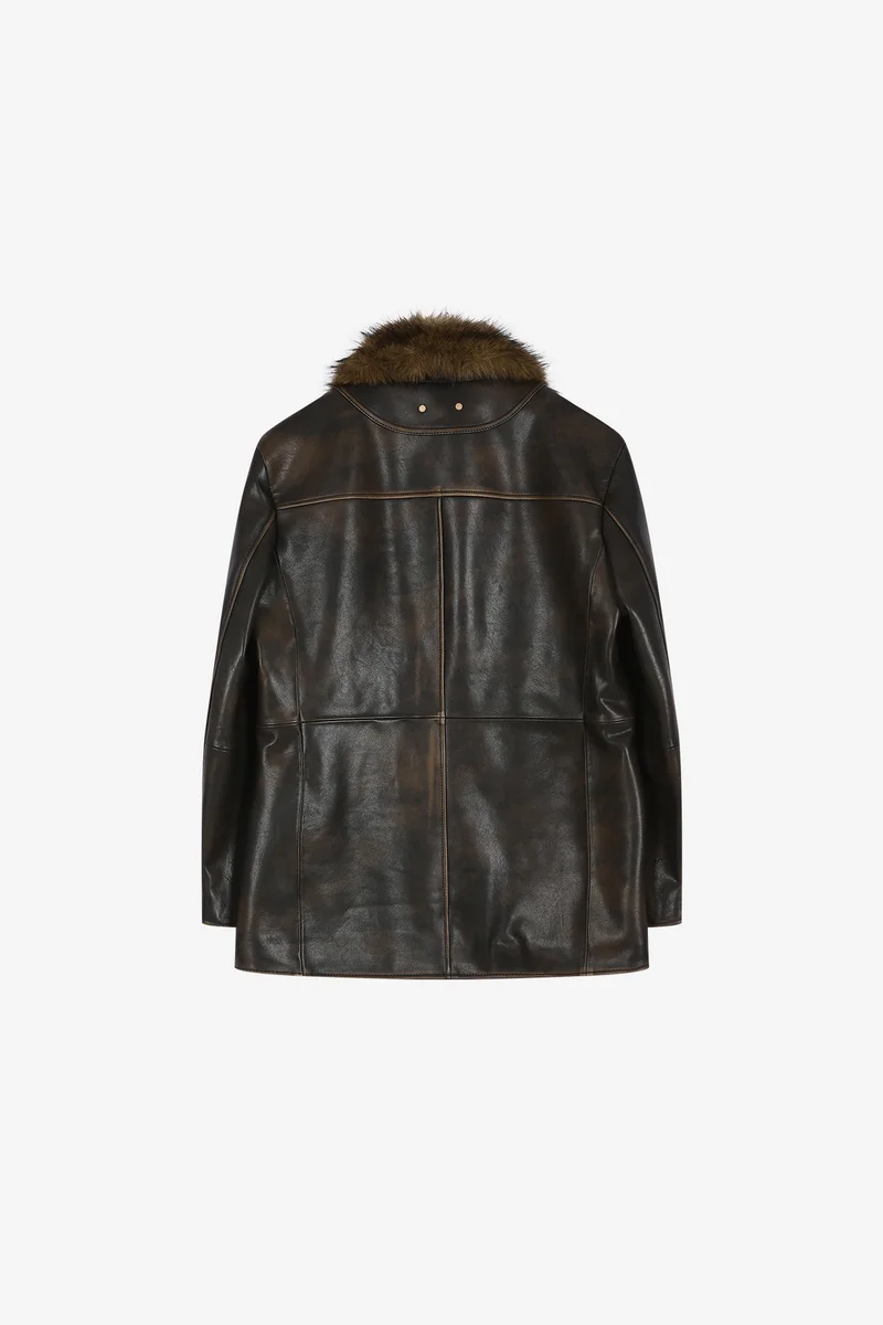 FUR COLLAR FIELD LEATHER JACKET 11