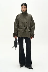 FUR CUFF HIGH NECK COAT thumb 1
