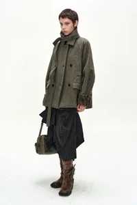 FUR CUFF HIGH NECK COAT thumb 2