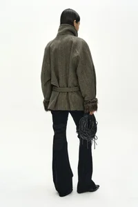 FUR CUFF HIGH NECK COAT thumb 3