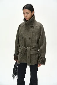 FUR CUFF HIGH NECK COAT thumb 5