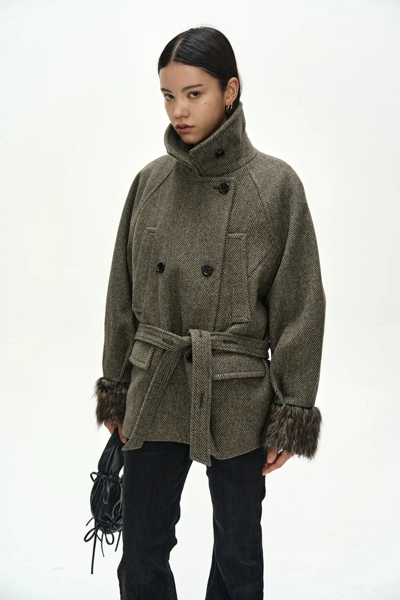 FUR CUFF HIGH NECK COAT 5
