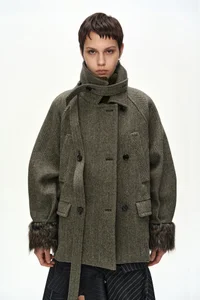 FUR CUFF HIGH NECK COAT thumb 6