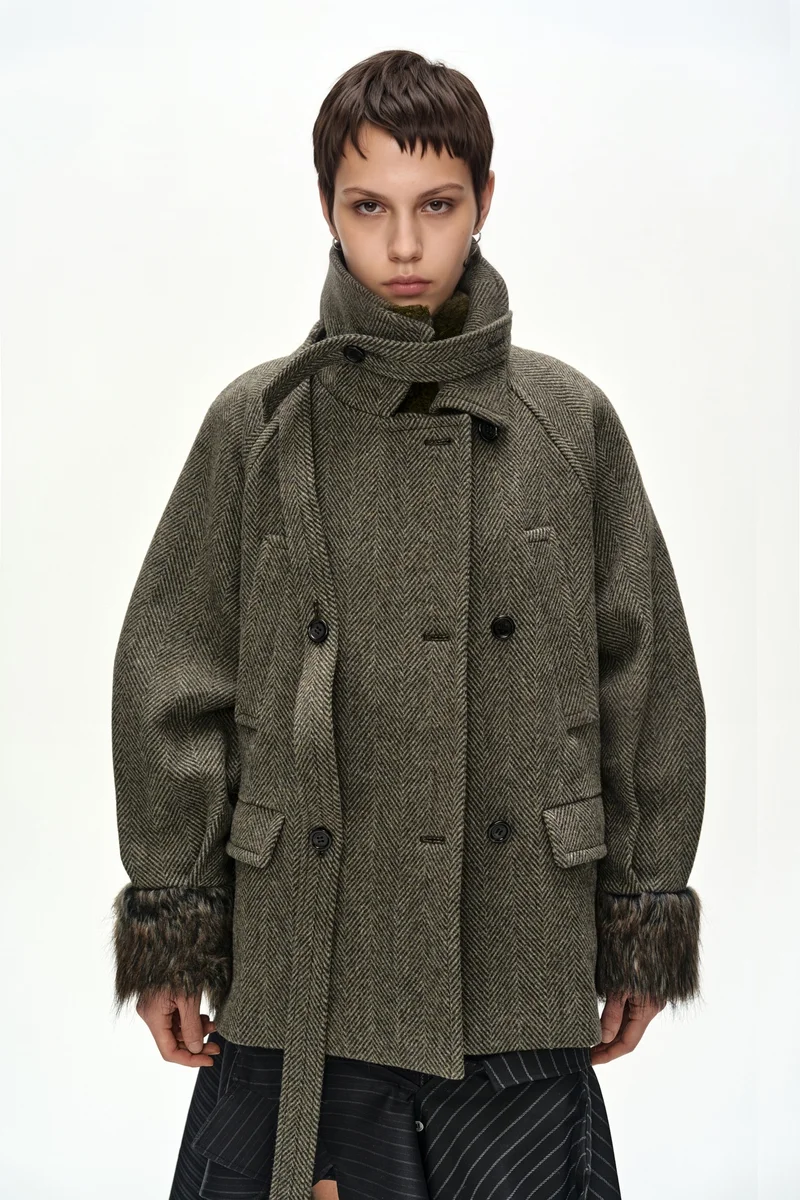 FUR CUFF HIGH NECK COAT 6