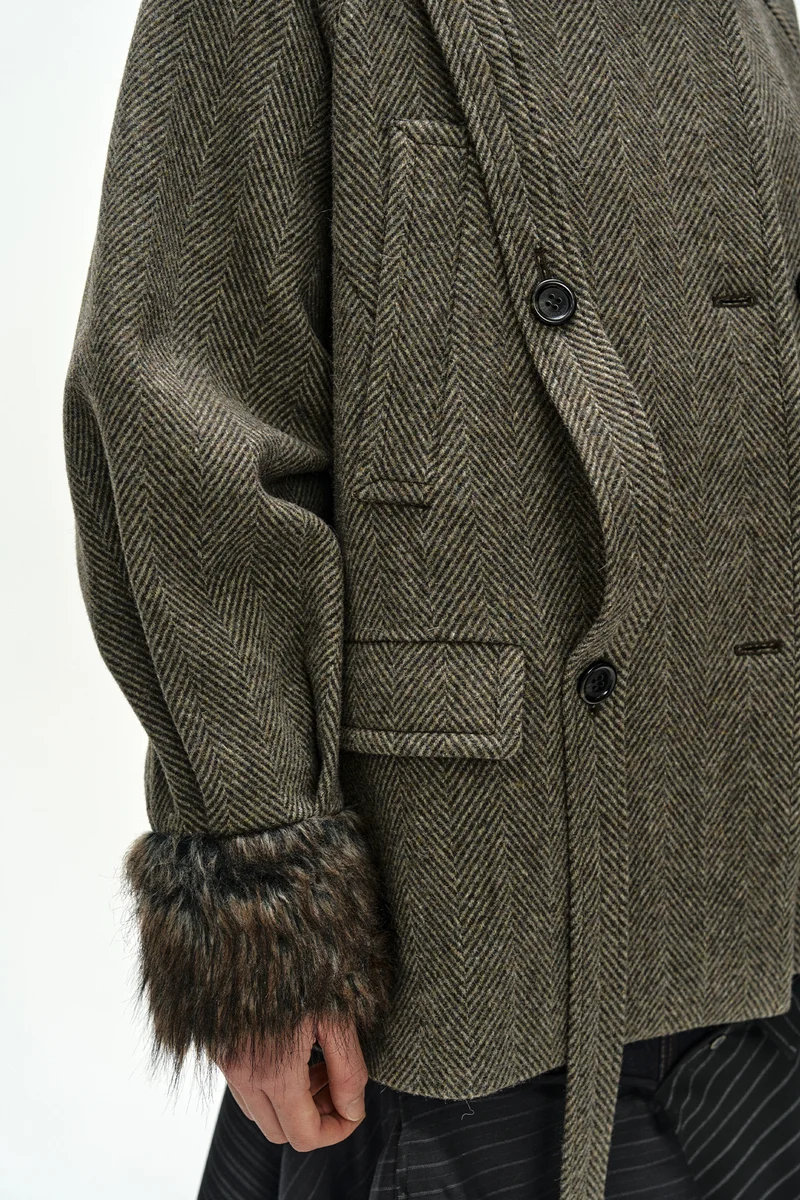 FUR CUFF HIGH NECK COAT 8