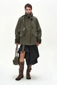 FUR CUFF HIGH NECK COAT thumb 9