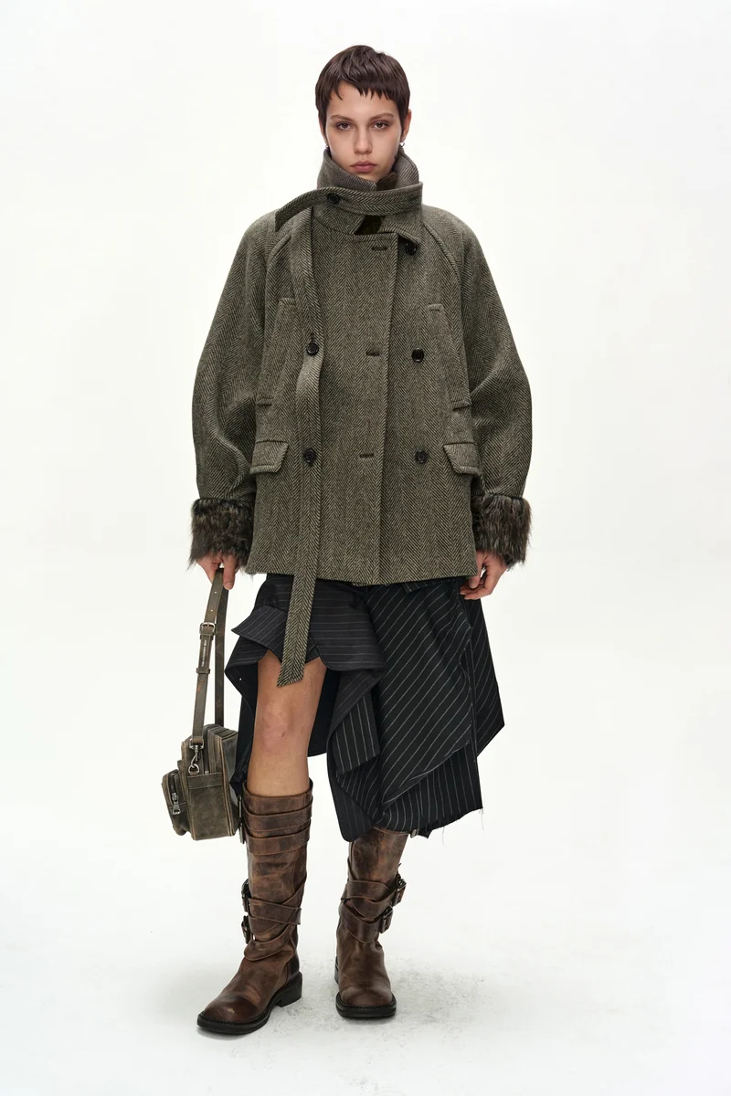 FUR CUFF HIGH NECK COAT 9