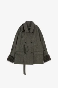 FUR CUFF HIGH NECK COAT thumb 10