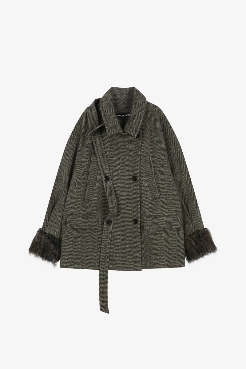 FUR CUFF HIGH NECK COAT 10