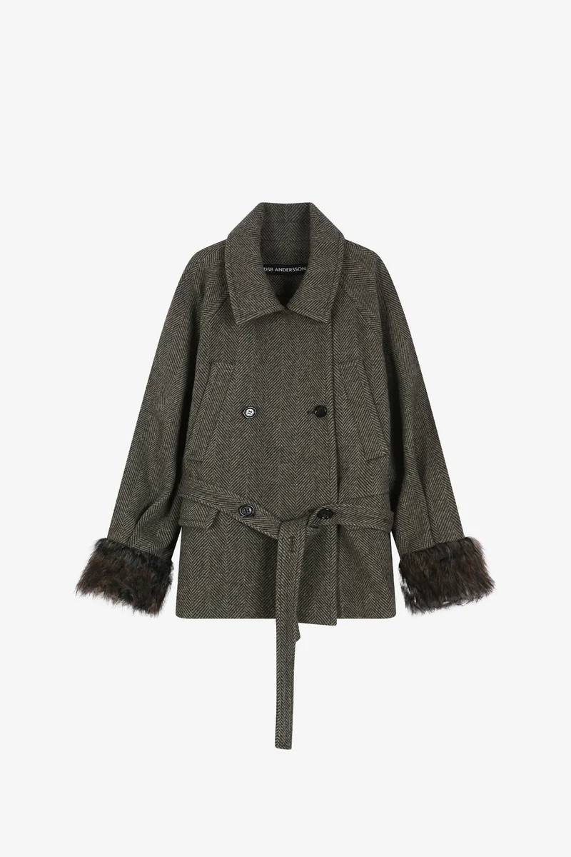 FUR CUFF HIGH NECK COAT 11