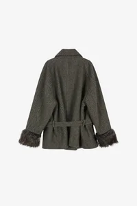 FUR CUFF HIGH NECK COAT thumb 12