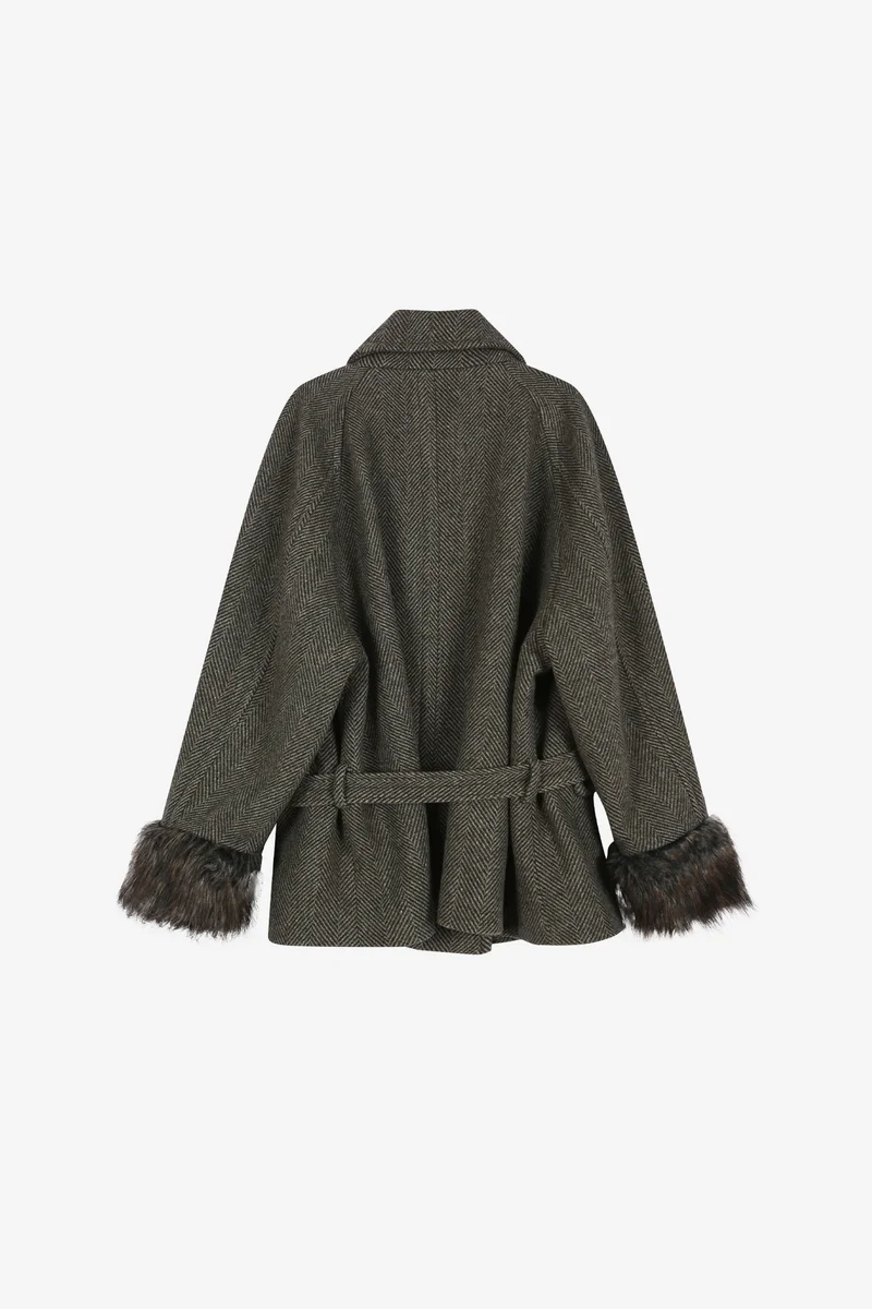 FUR CUFF HIGH NECK COAT 12