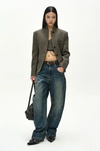 WOOL TWILL CROPPED TAILORED JACKET thumb 1