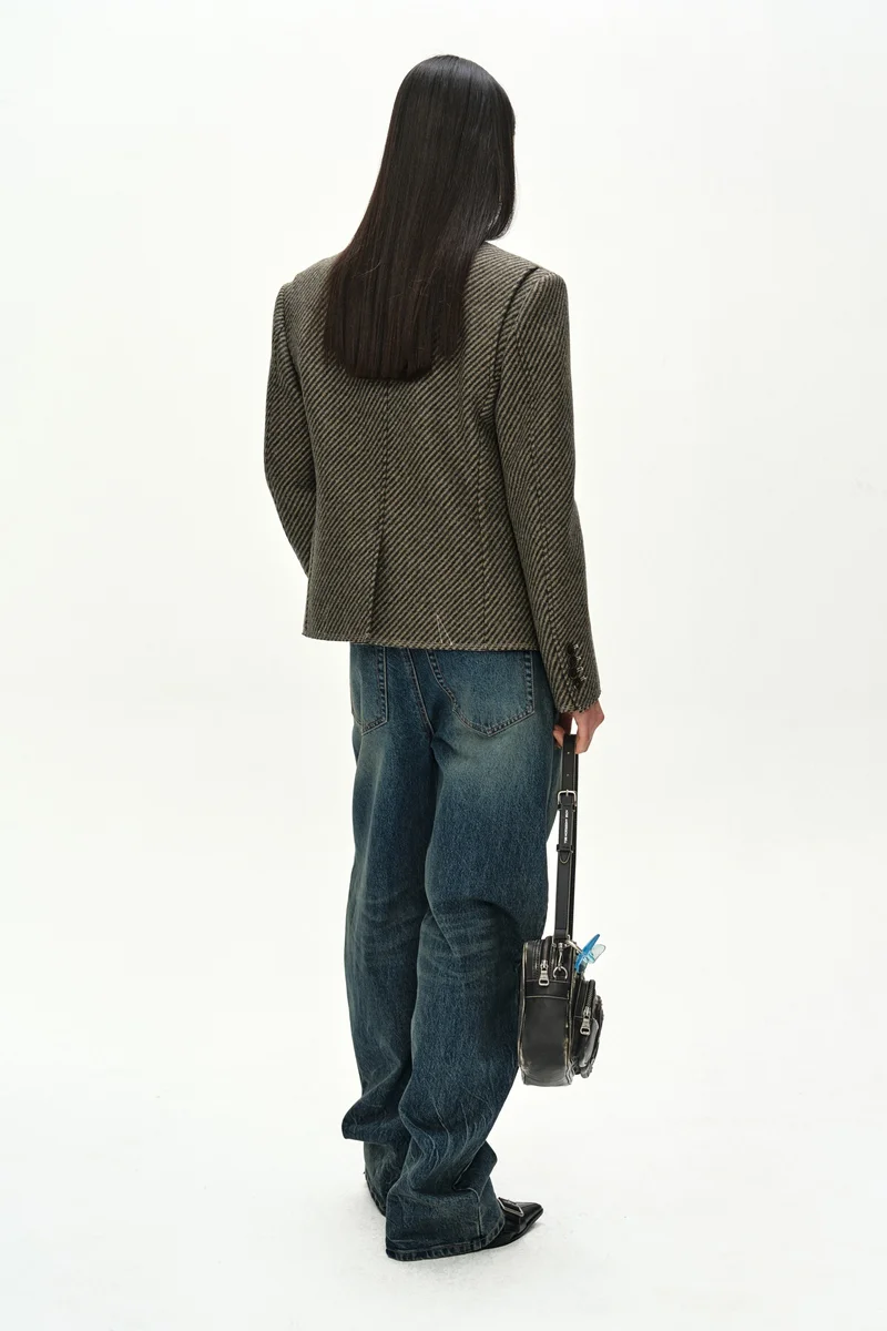 WOOL TWILL CROPPED TAILORED JACKET 4
