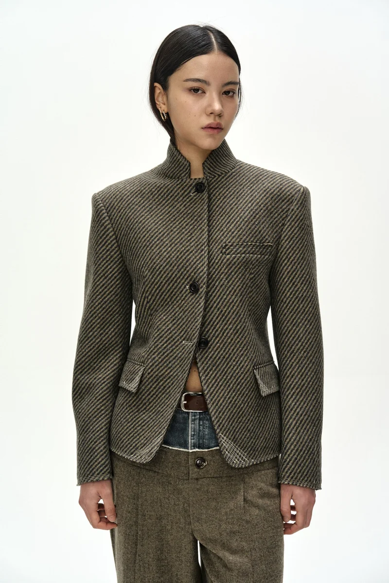 WOOL TWILL CROPPED TAILORED JACKET 5