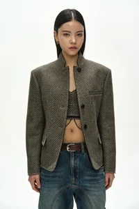 WOOL TWILL CROPPED TAILORED JACKET thumb 6