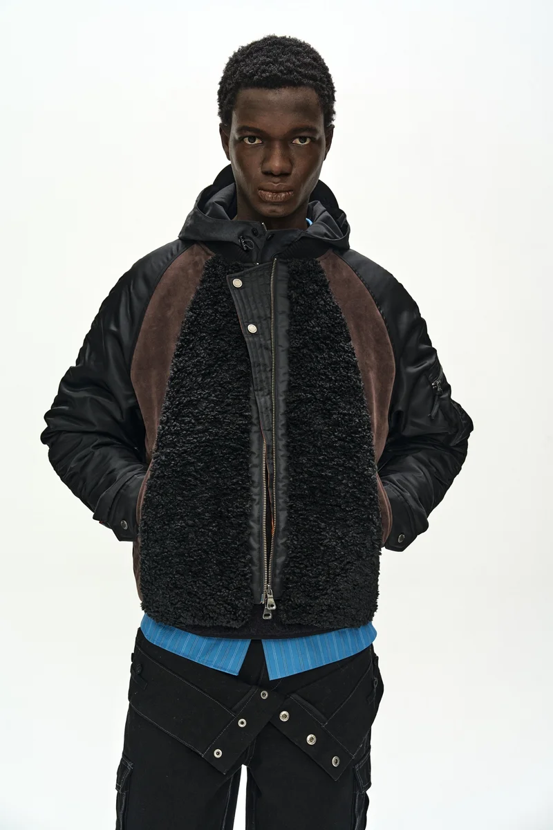 FUR NYLON RAGLAN BOMBER JACKET 1