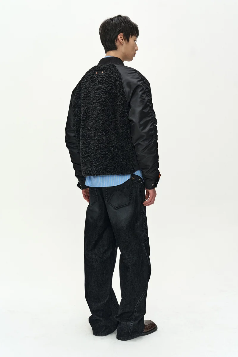 FUR NYLON RAGLAN BOMBER JACKET 4