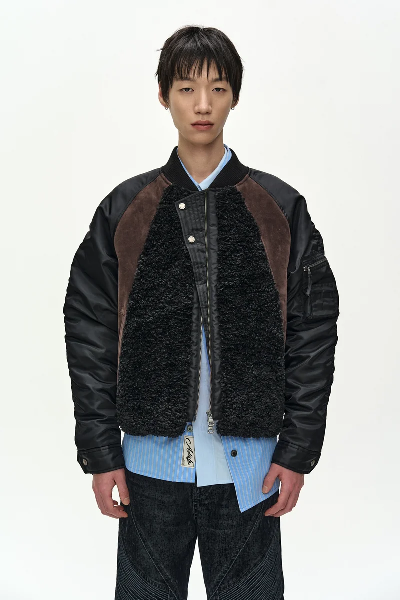 FUR NYLON RAGLAN BOMBER JACKET 5
