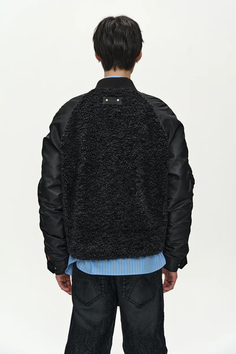 FUR NYLON RAGLAN BOMBER JACKET 6