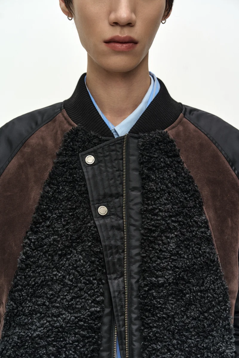 FUR NYLON RAGLAN BOMBER JACKET 7