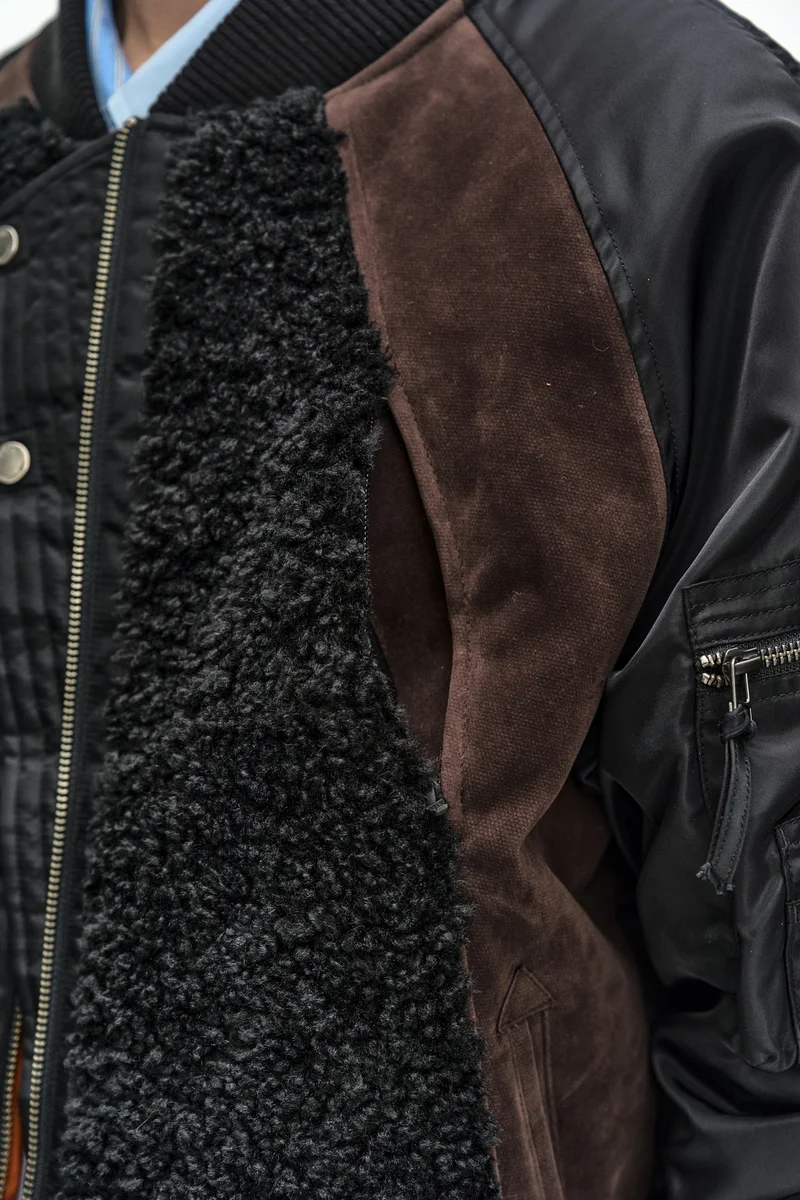 FUR NYLON RAGLAN BOMBER JACKET 9