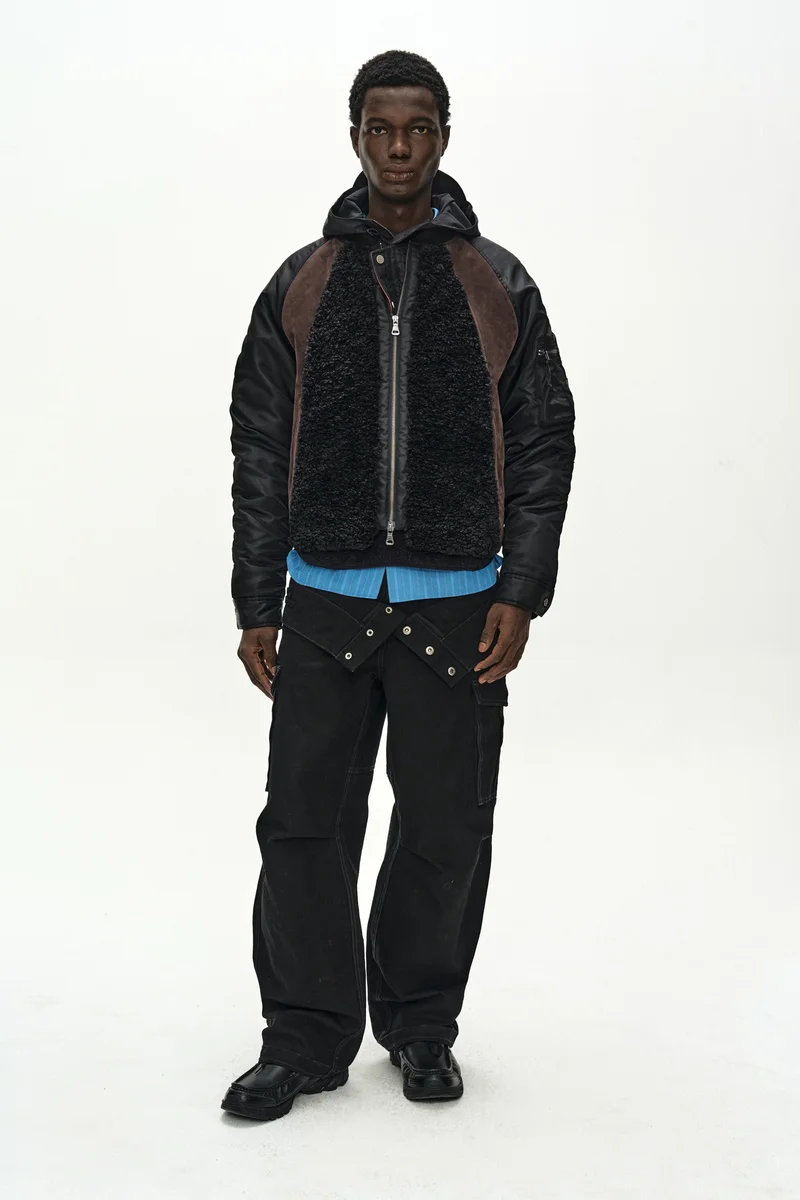 FUR NYLON RAGLAN BOMBER JACKET 10