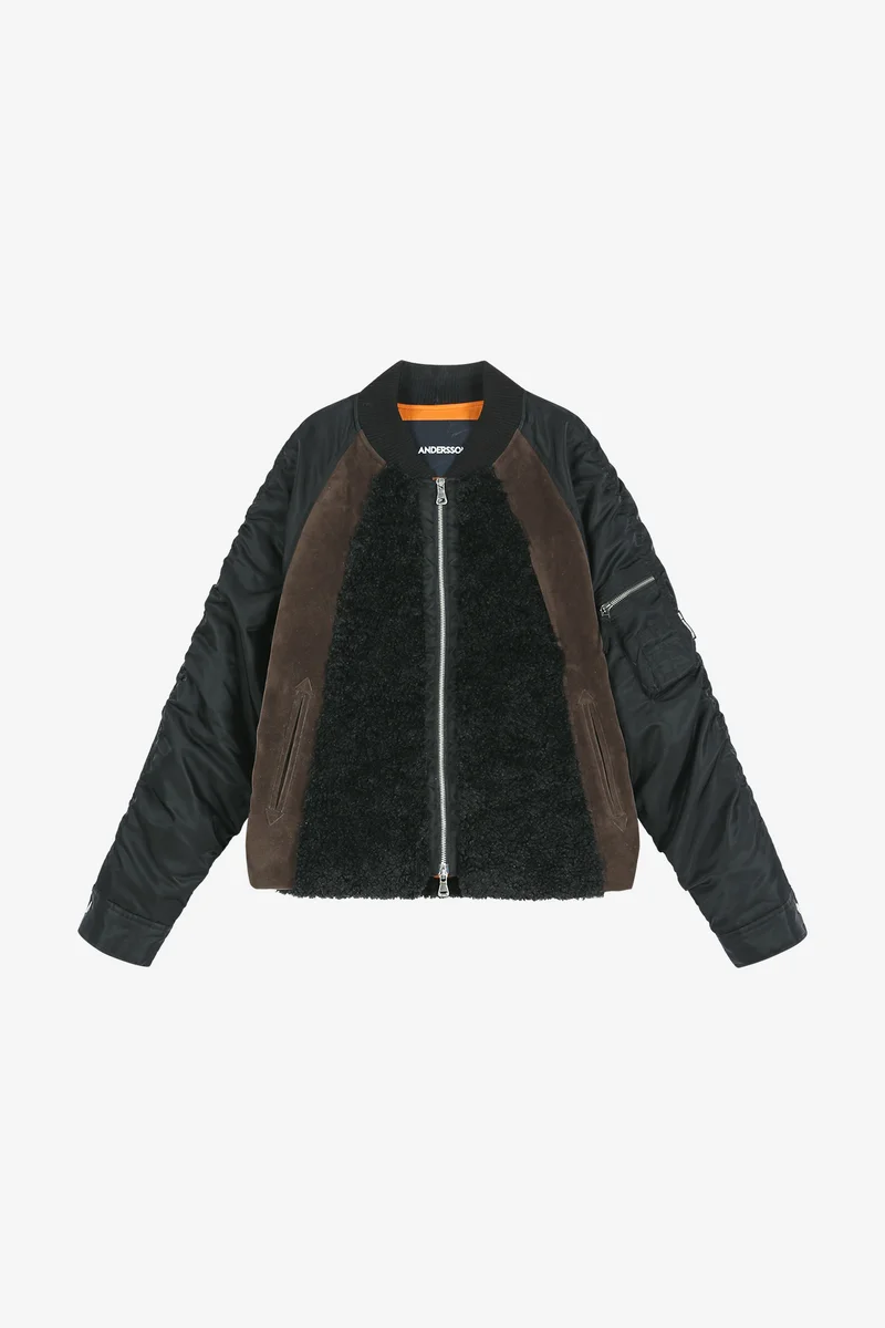 FUR NYLON RAGLAN BOMBER JACKET 11