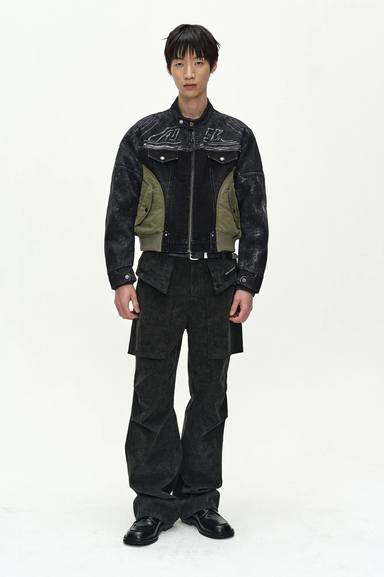 ANDERSSON BELL NYLON PATCH RACING DENIM COMBO JACKET BLACK