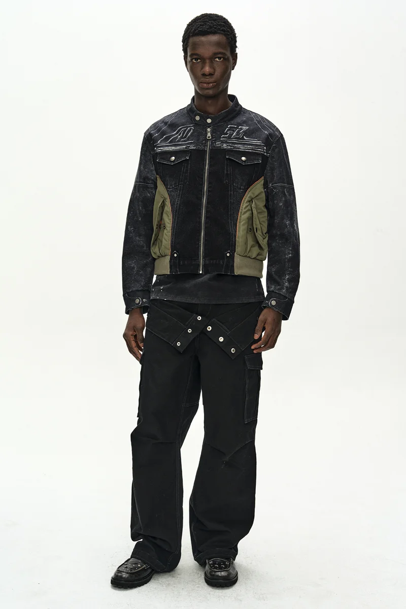 NYLON PATCH RACING DENIM COMBO JACKET 2