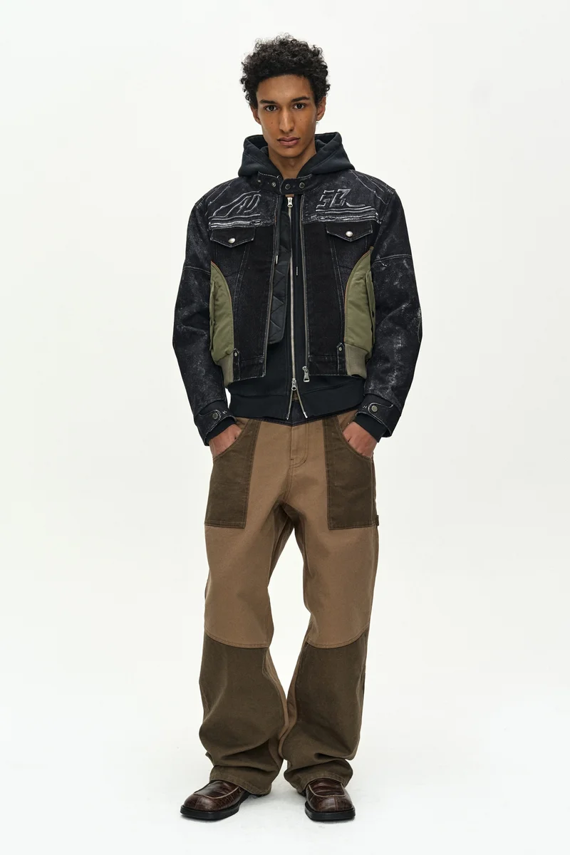 NYLON PATCH RACING DENIM COMBO JACKET 3