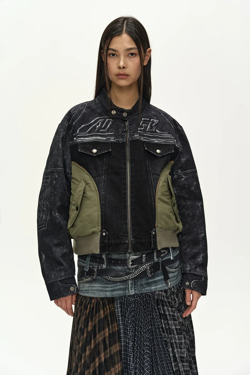 NYLON PATCH RACING DENIM COMBO JACKET 7