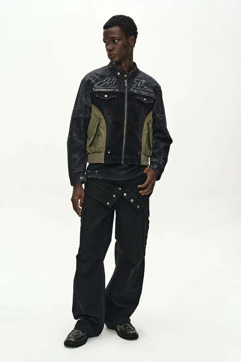 NYLON PATCH RACING DENIM COMBO JACKET 12