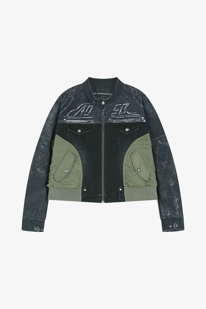 NYLON PATCH RACING DENIM COMBO JACKET 14