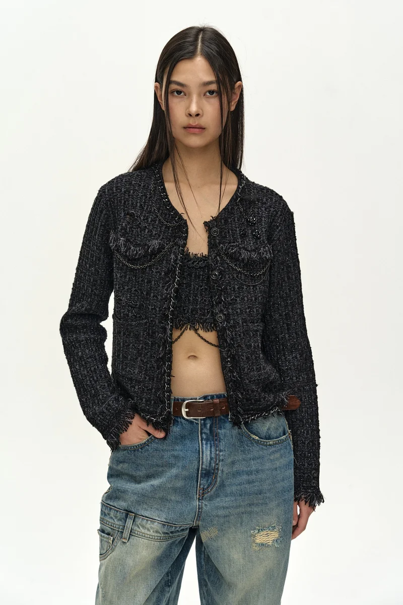 RAW CHAIN-EDGE TWEED JACKET 7