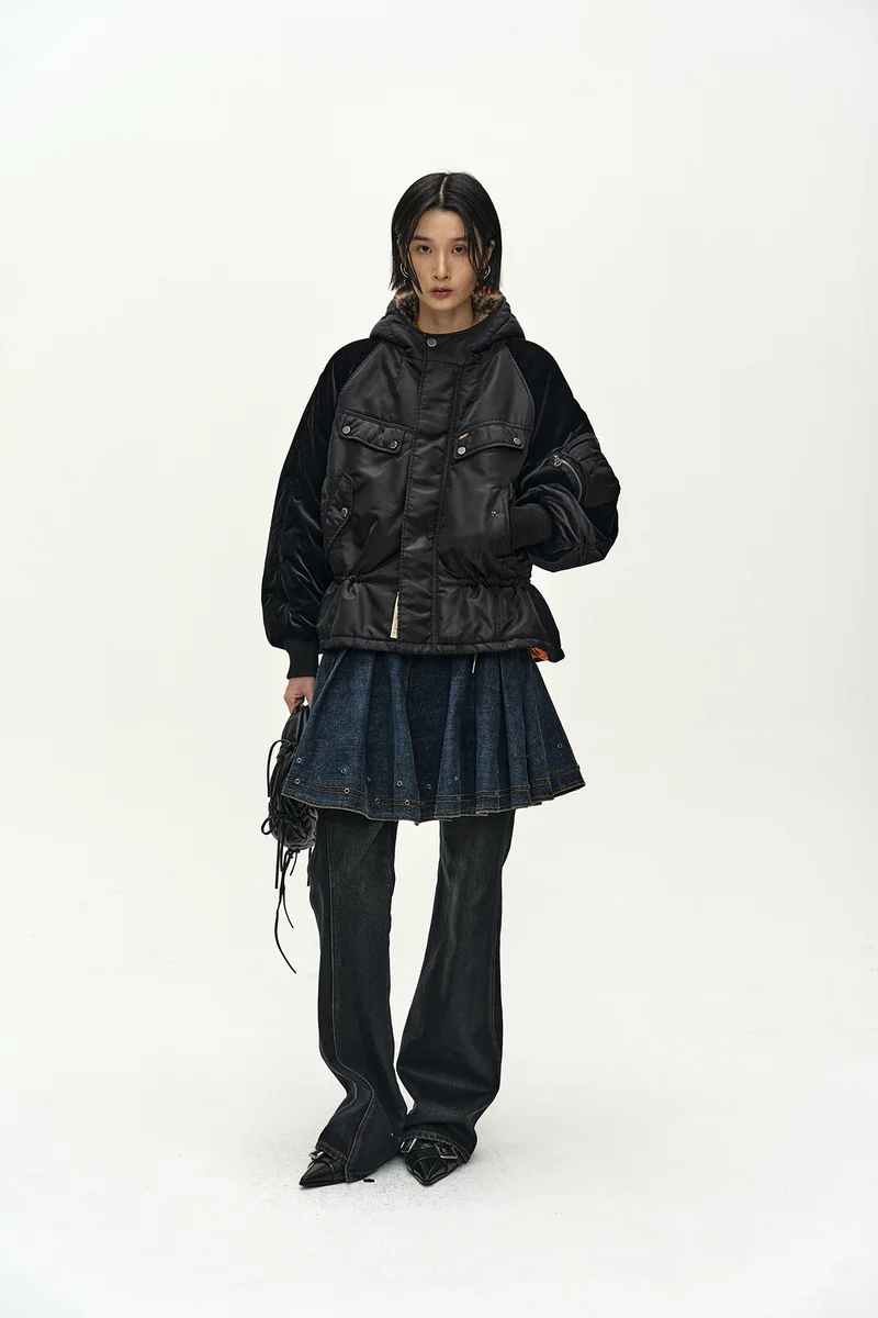 UTILITY HOODED PUFFER PEPLUM JACKET 1