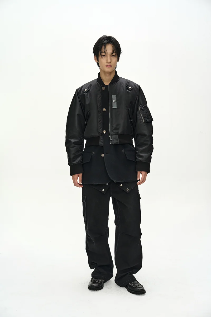 UNISEX DECONSTRUCTED LAYERED BOMBER COAT 1