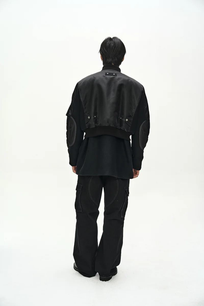 UNISEX DECONSTRUCTED LAYERED BOMBER COAT 4