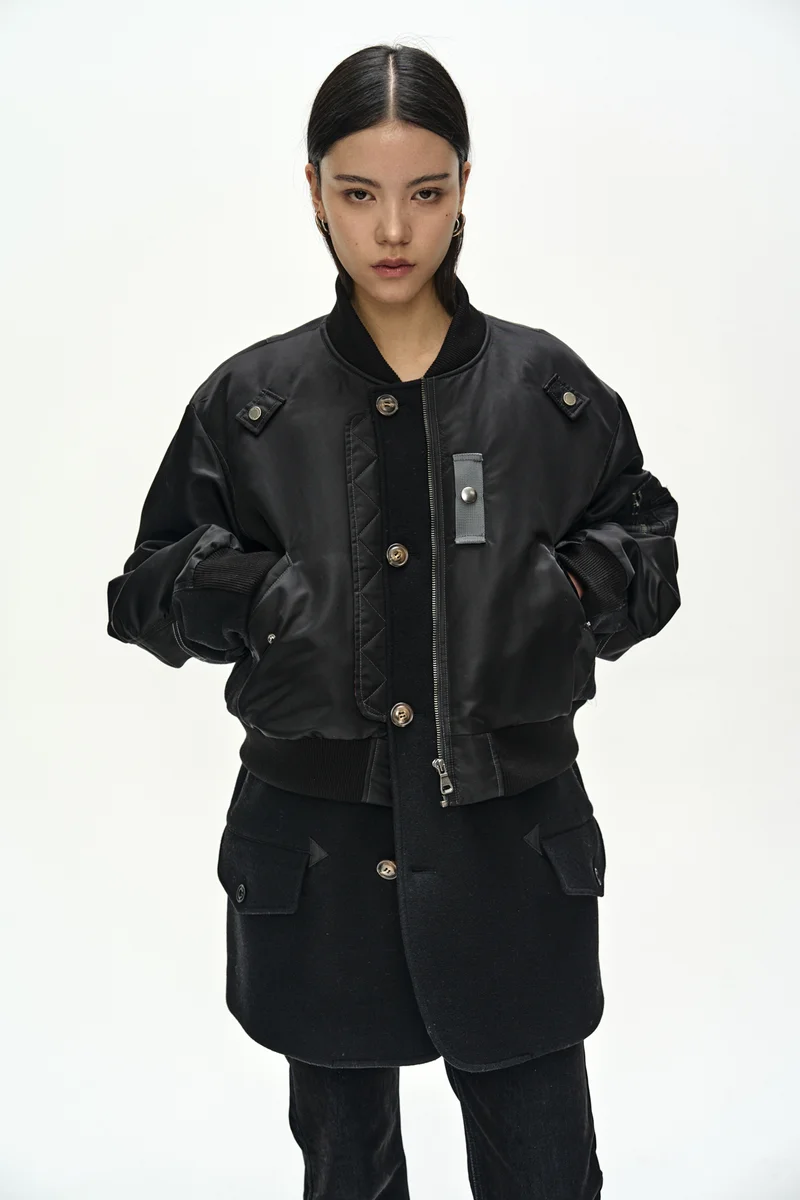 UNISEX DECONSTRUCTED LAYERED BOMBER COAT 6