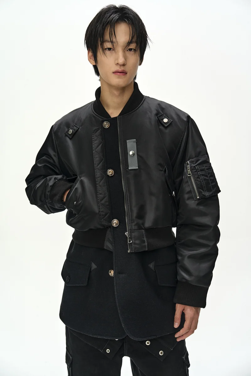 UNISEX DECONSTRUCTED LAYERED BOMBER COAT 7